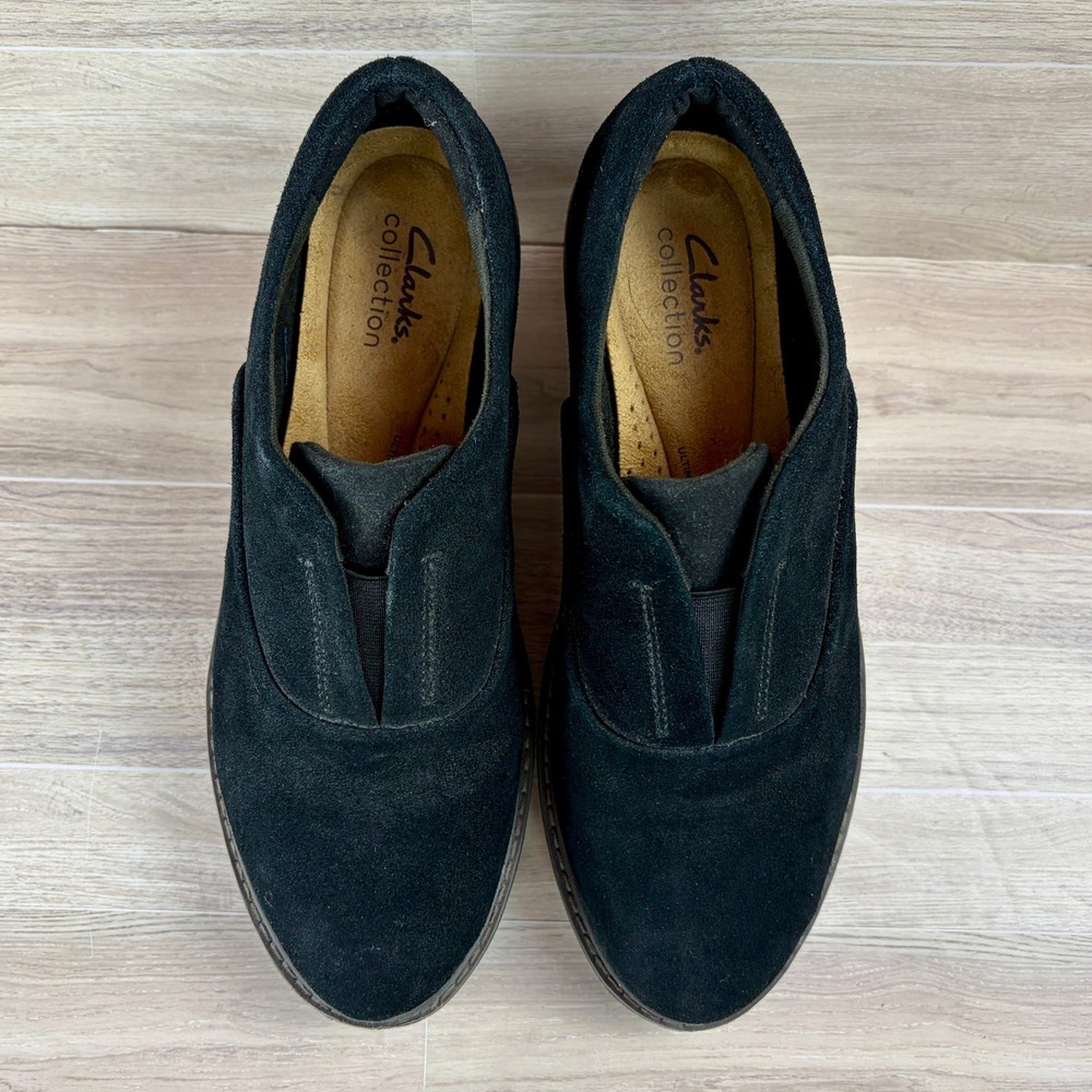 Clarks Airabell Sky Black Suede Casual Comfy Cushioned Wedge Shoes Womens 8.5 M